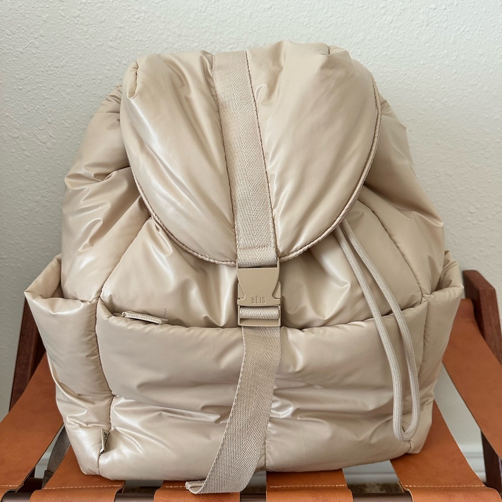 BÉIS Cargo Puff Backpack in Beige